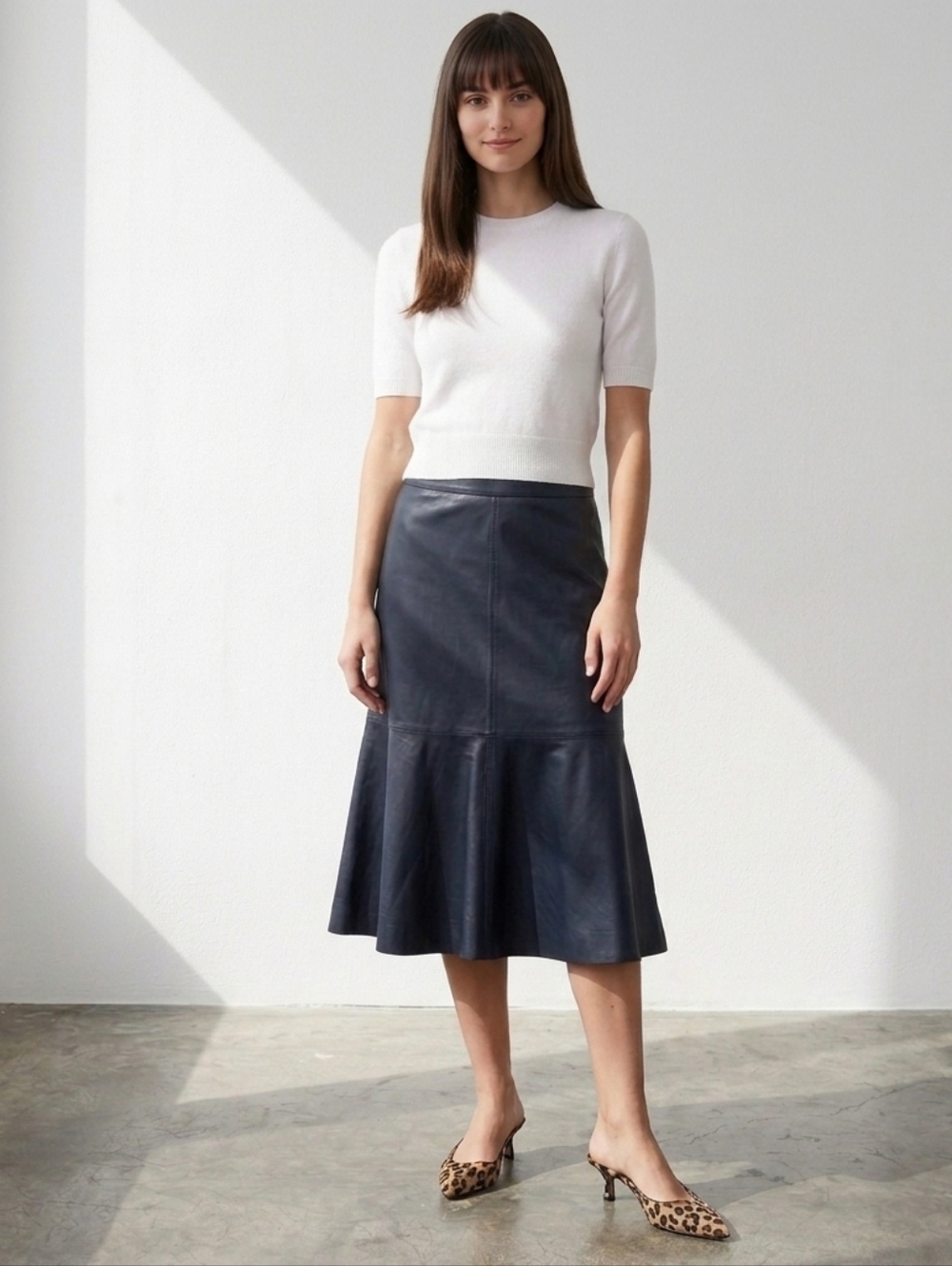 J. Crew Collection flare hem 100% leather midi skirt 8 NWT
